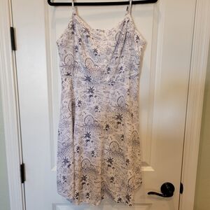 White and Blue Printed Spaghetti Strap  Dress